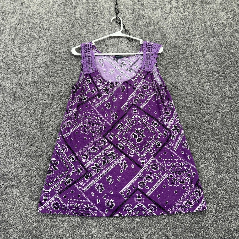 Faded Glory Sundress Girls M 8-10 Purple Paisley Crochet Strappy Summer Casual